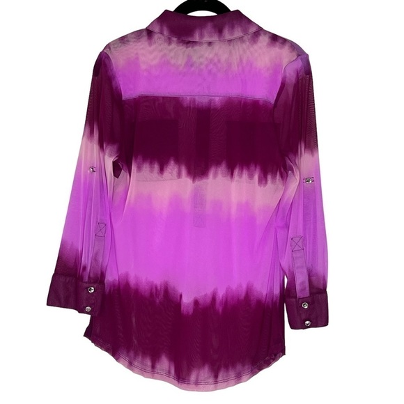 INC International Concepts Sheer Purple Tie Dye Rhinestone Button Top Women M - Picture 8 of 13